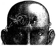 Верхняя часть головы человека с выключателем на лбу