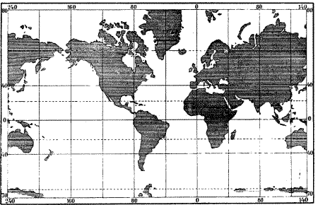 Карта земного шара в проекции Меркатора. (Посмотреть большой рисунок (60 Кб))